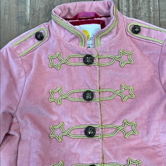 Mini Boden pink velvet gold embroidered military jacket girls 7-8 years - Picture 3 of 12